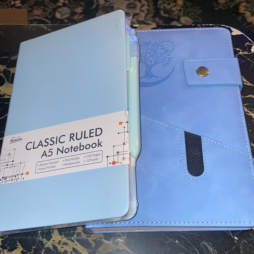 Feela Hardcover Classic Ruled A5 Notebook - Unopened | Includes Pen | Light Blue